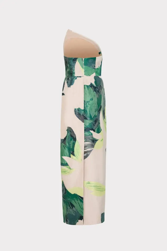 Asymetrical Tropical Forest Jacquard Midi Dress Green Multi Women Milly Dresses