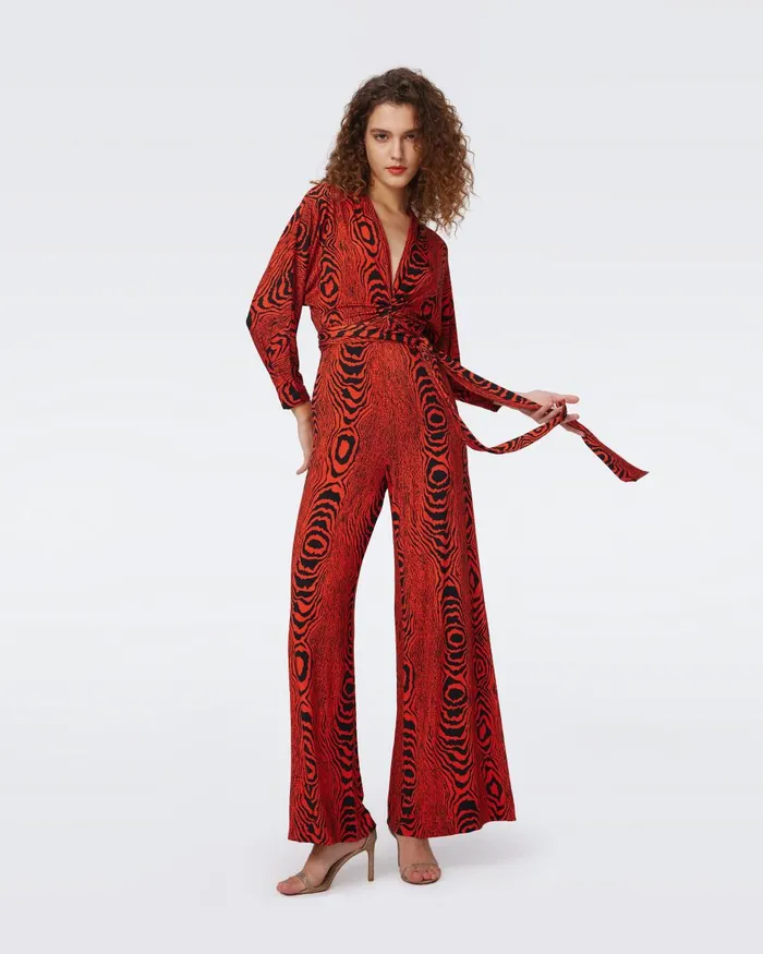 Aurelia Jumpsuit Wood Grain Red Women DVF Jumpsuits and Rompers