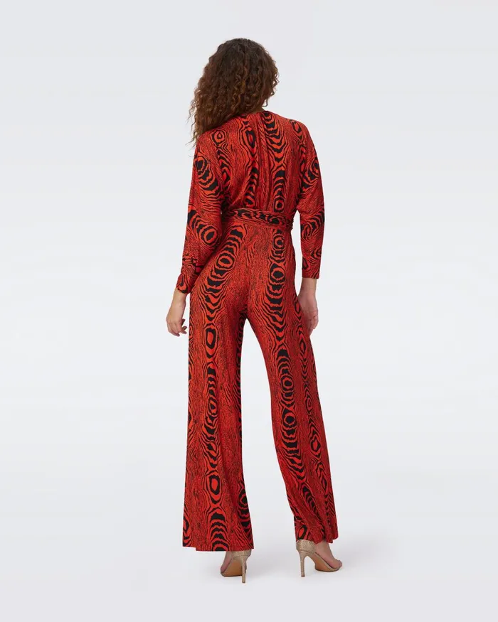 Aurelia Jumpsuit Wood Grain Red Women DVF Jumpsuits and Rompers