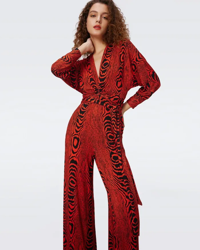 Aurelia Jumpsuit Wood Grain Red Women DVF Jumpsuits and Rompers