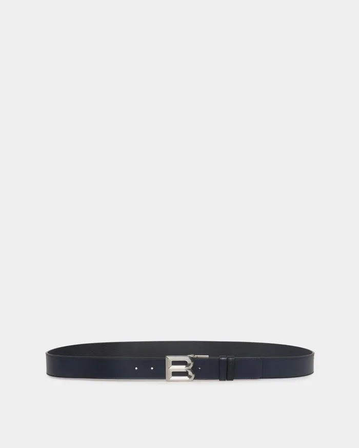 B Bold 35mm Reversible And Adjustable Belt In Navy Blue And Black Leather Men Bally Belts B Bold 35mm Reversible And Adjustable Belt In Navy Blue And Black Leather Men Bally Belts