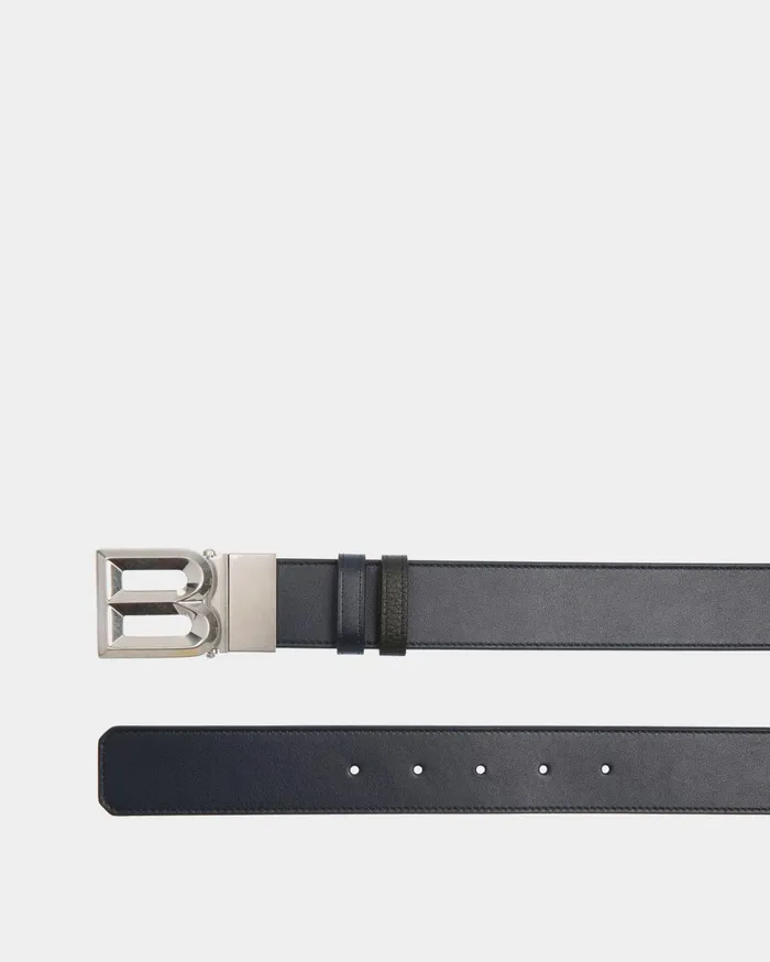 B Bold 35mm Reversible And Adjustable Belt In Navy Blue And Black Leather Men Bally Belts