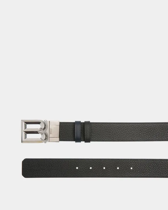 B Bold 35mm Reversible And Adjustable Belt In Navy Blue And Black Leather Men Bally Belts