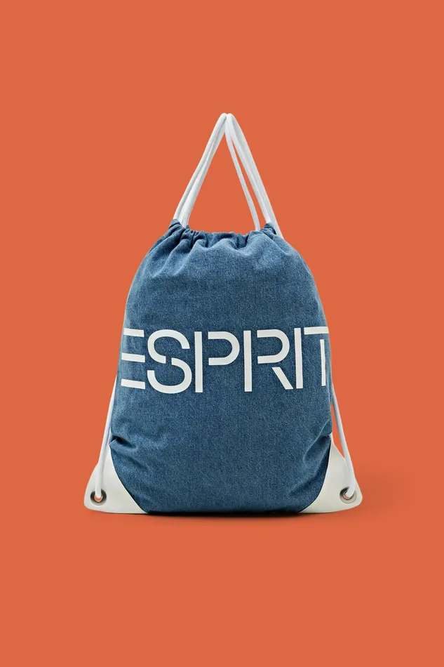 Bags Women Esprit Denim Logo Print Backpack Blue