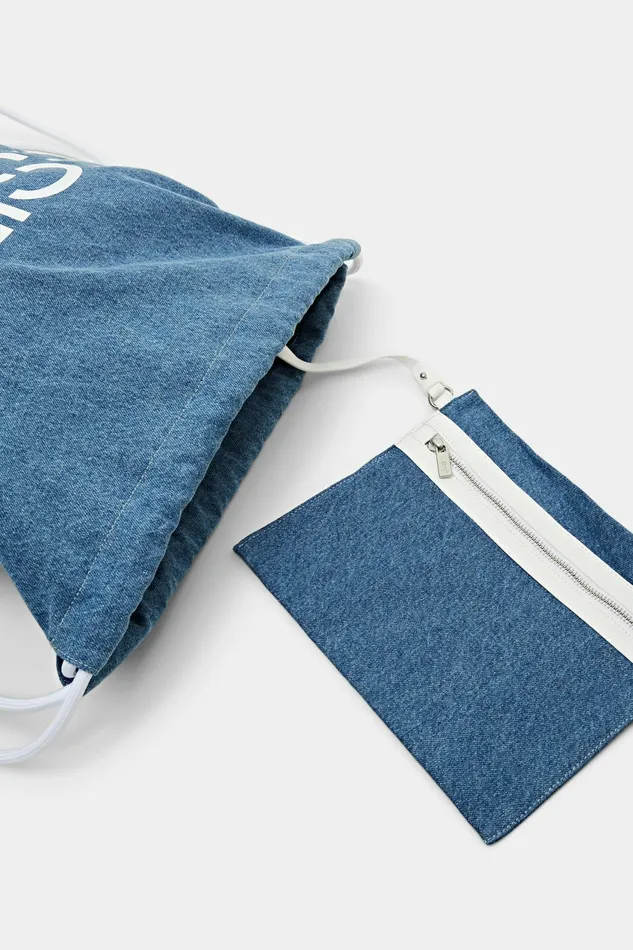 Bags Women Esprit Denim Logo Print Backpack Blue