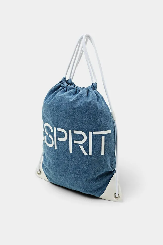 Bags Women Esprit Denim Logo Print Backpack Blue