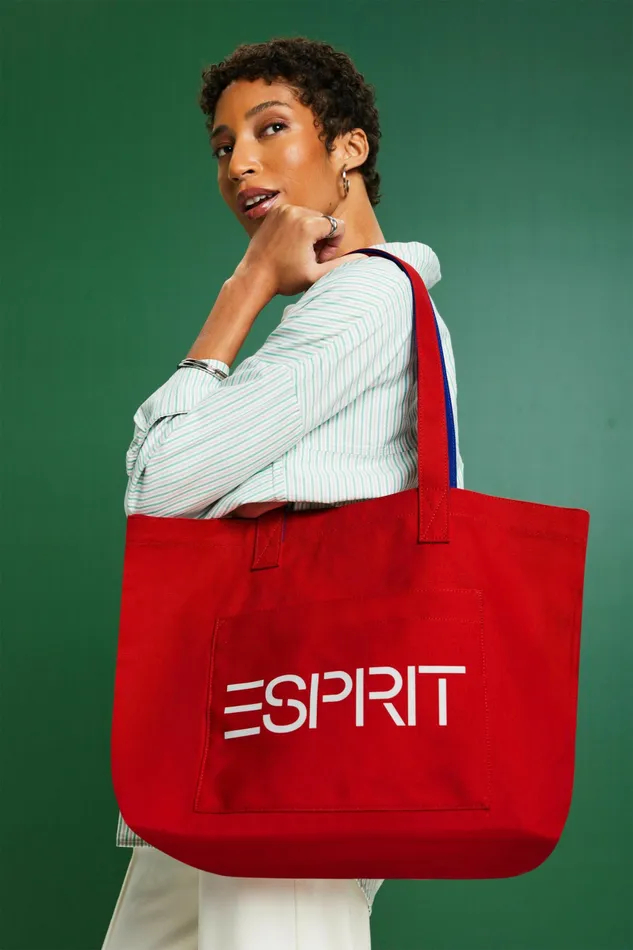 Bags Women Esprit Logo Canvas Tote Bag Dark Red