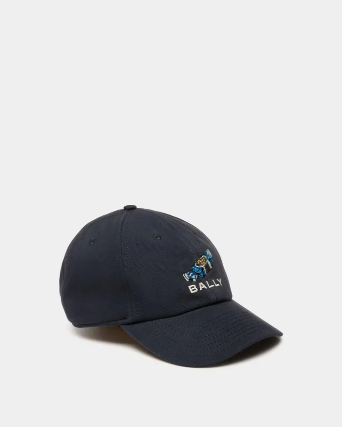 Baseball Hat With ChocoCandy Detail In Navy Blue Cotton Women Bally Gloves and Hats