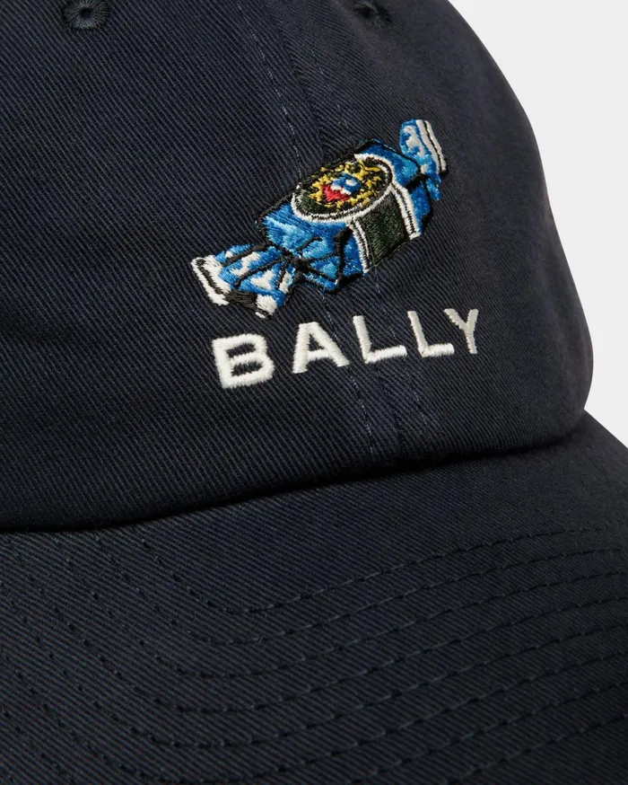 Baseball Hat With ChocoCandy Detail In Navy Blue Cotton Women Bally Gloves and Hats