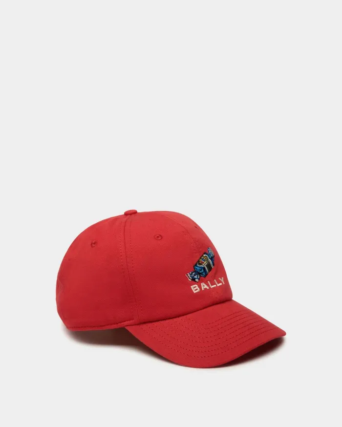 Baseball Hat With ChocoCandy Detail In Red Cotton Women Bally Gloves and Hats