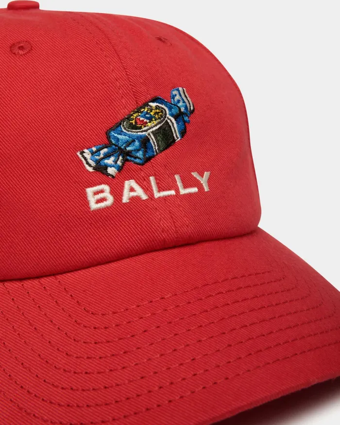 Baseball Hat With ChocoCandy Detail In Red Cotton Women Bally Gloves and Hats