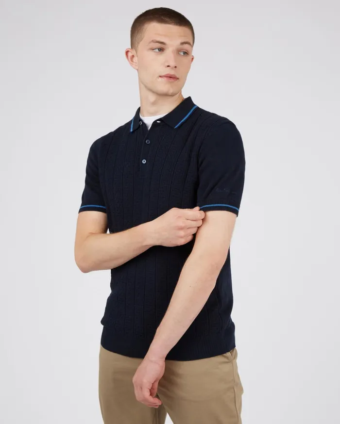 Ben Sherman Knit Polos ShortSleeve TexturedFront Knit Polo 8211 Dark Navy 8211 Men