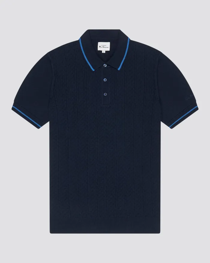 Ben Sherman Knit Polos ShortSleeve TexturedFront Knit Polo 8211 Dark Navy 8211 Men