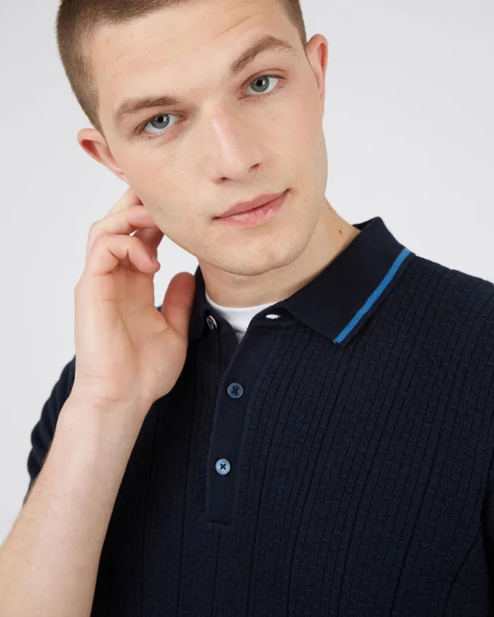 Ben Sherman Knit Polos ShortSleeve TexturedFront Knit Polo 8211 Dark Navy 8211 Men