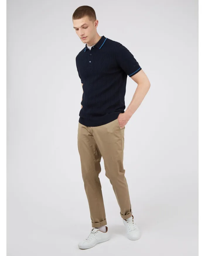 Ben Sherman Knit Polos ShortSleeve TexturedFront Knit Polo 8211 Dark Navy 8211 Men
