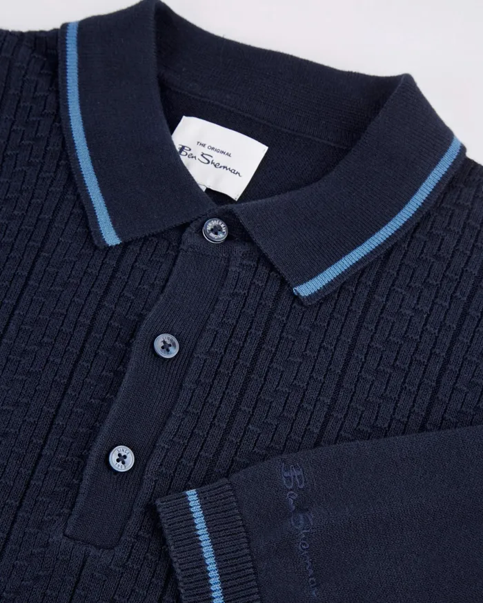 Ben Sherman Knit Polos ShortSleeve TexturedFront Knit Polo 8211 Dark Navy 8211 Men