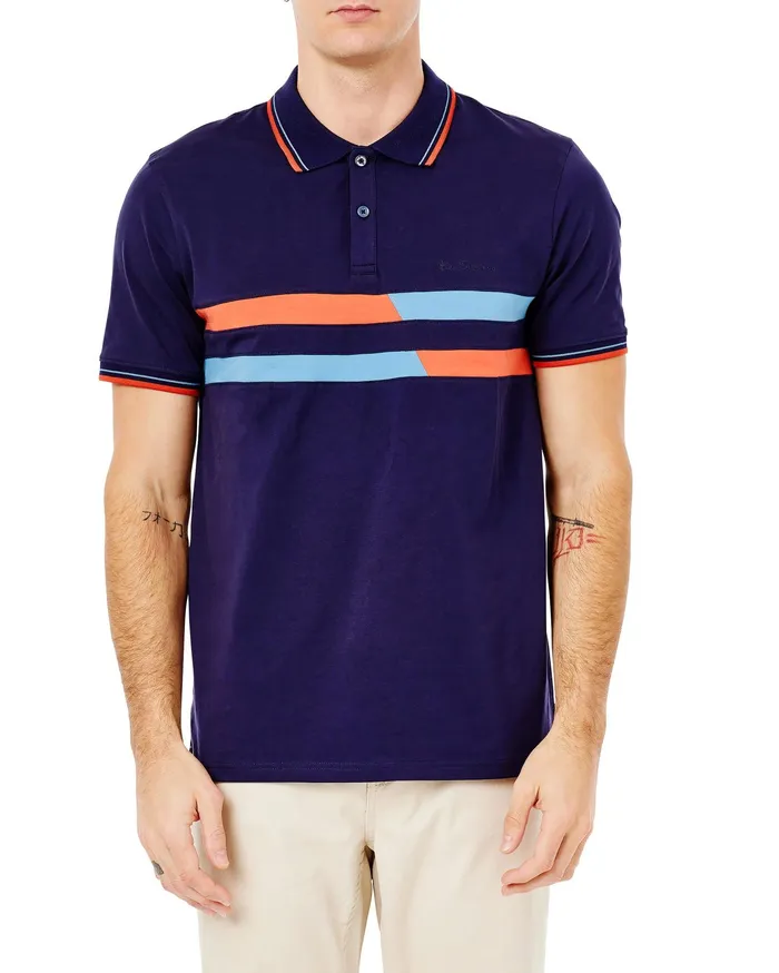 Ben Sherman Knit Polos ShortSleeve Vintage Stripe Supima Polo Shirt 8211 Maritime Blue 8211 Men