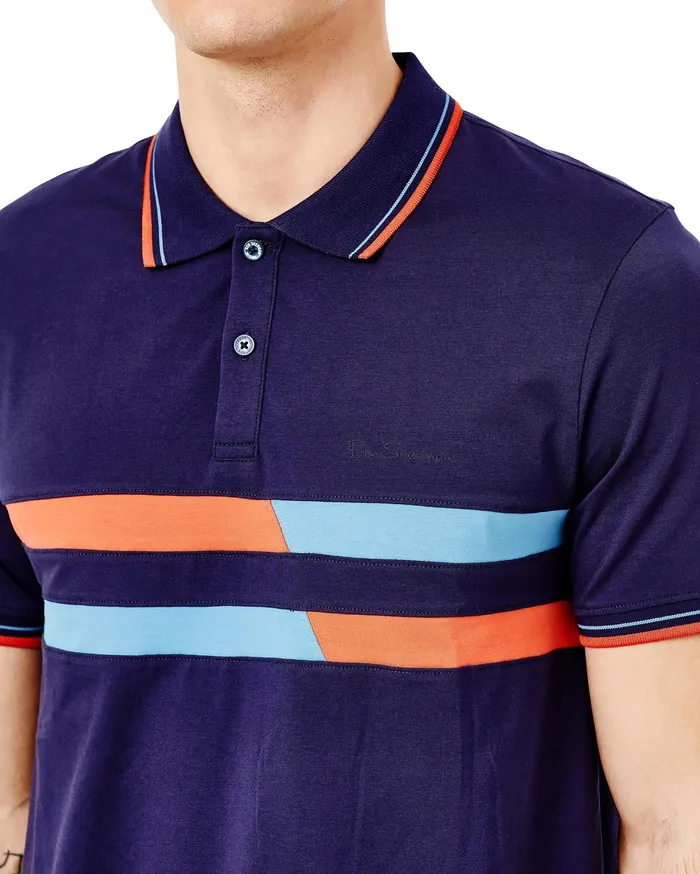 Ben Sherman Knit Polos ShortSleeve Vintage Stripe Supima Polo Shirt 8211 Maritime Blue 8211 Men