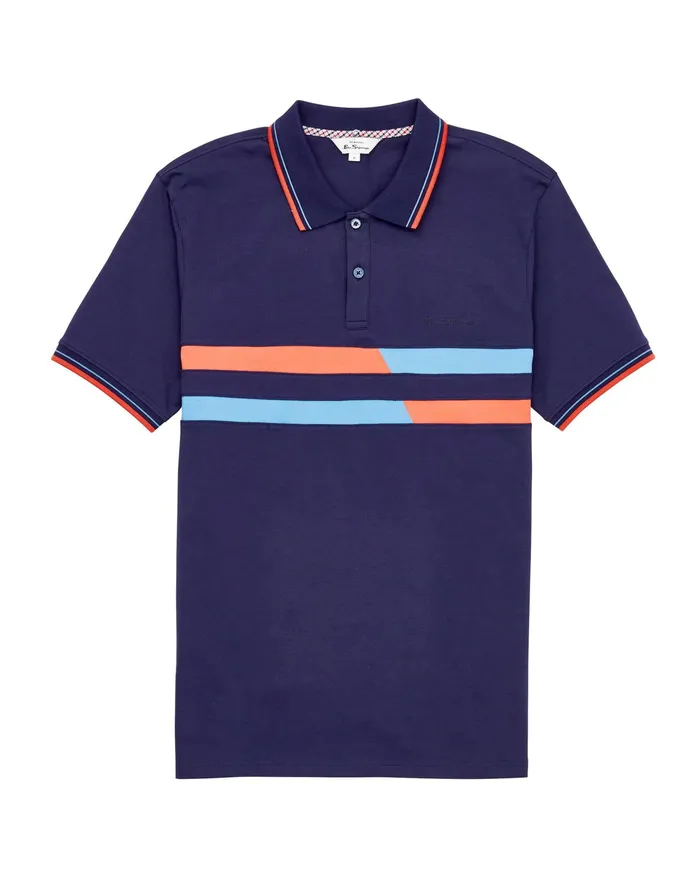 Ben Sherman Knit Polos ShortSleeve Vintage Stripe Supima Polo Shirt 8211 Maritime Blue 8211 Men