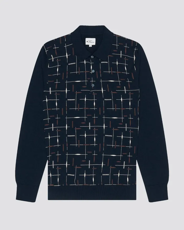 Ben Sherman Knitwear LongSleeve Patterned Knit Polo 8211 Dark Navy 8211 Men