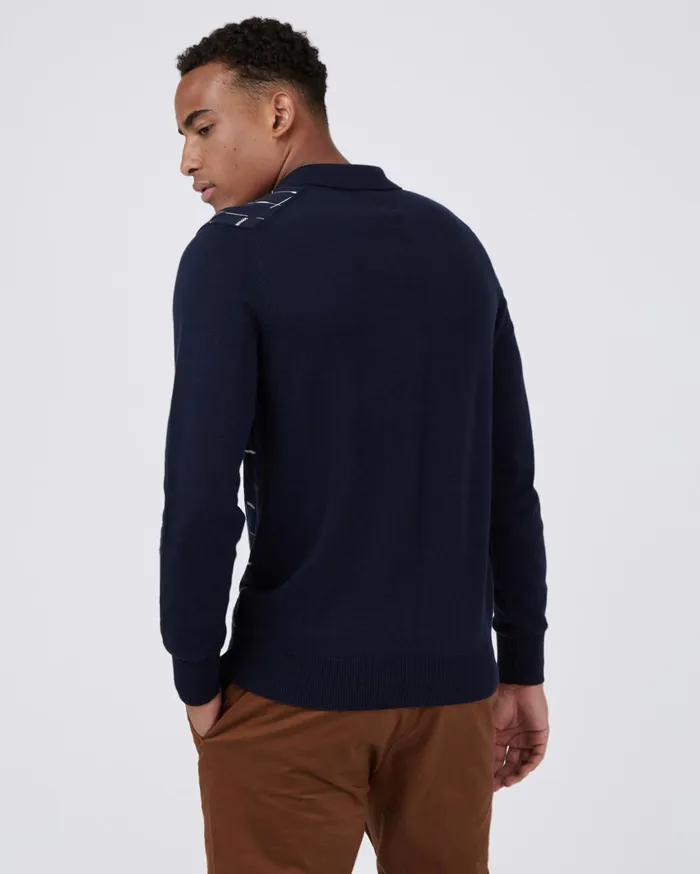 Ben Sherman Knitwear LongSleeve Patterned Knit Polo 8211 Dark Navy 8211 Men