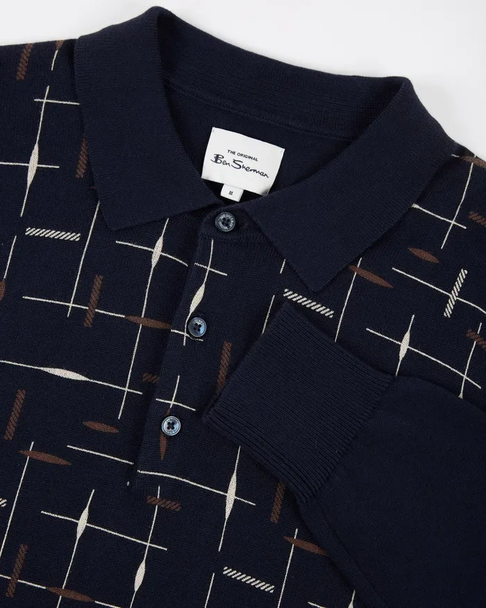 Ben Sherman Knitwear LongSleeve Patterned Knit Polo 8211 Dark Navy 8211 Men