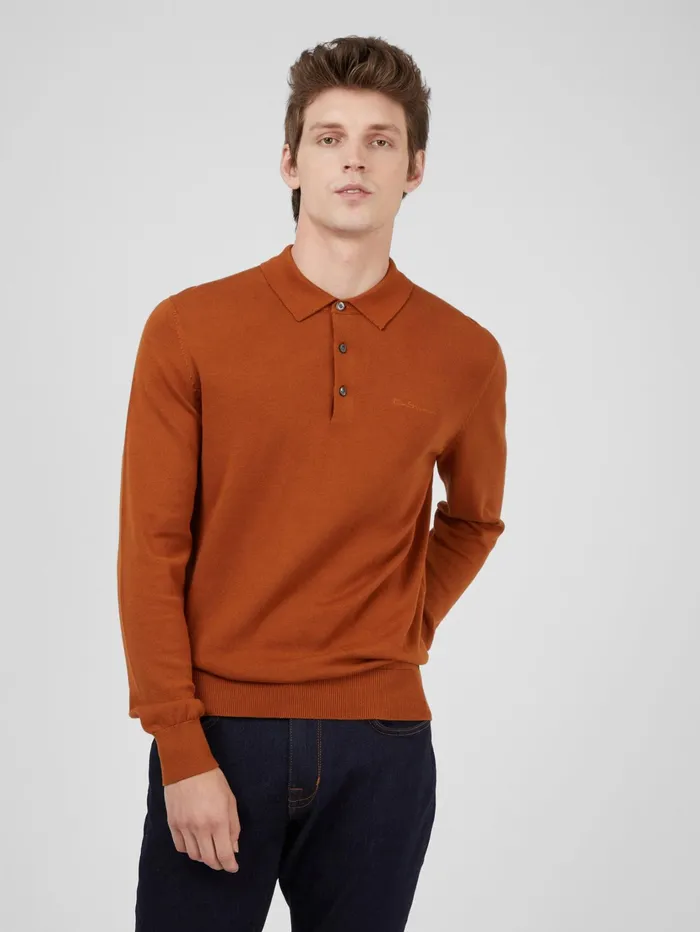 Ben Sherman Polos LongSleeve Signature Knit Polo 8211 Caramel 8211 Men