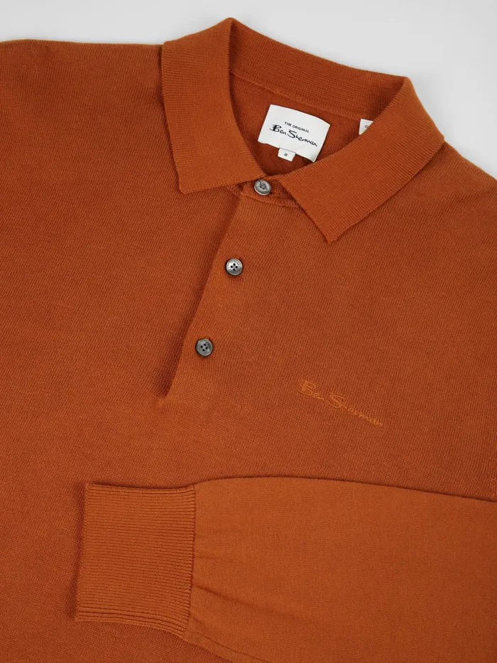 Ben Sherman Polos LongSleeve Signature Knit Polo 8211 Caramel 8211 Men