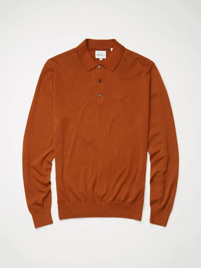 Ben Sherman Polos LongSleeve Signature Knit Polo 8211 Caramel 8211 Men