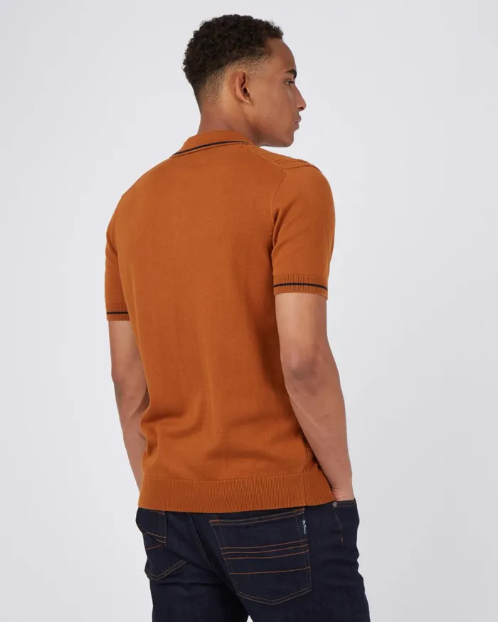 Ben Sherman Polos ShortSleeve TexturedFront Knit Polo 8211 Caramel 8211 Men