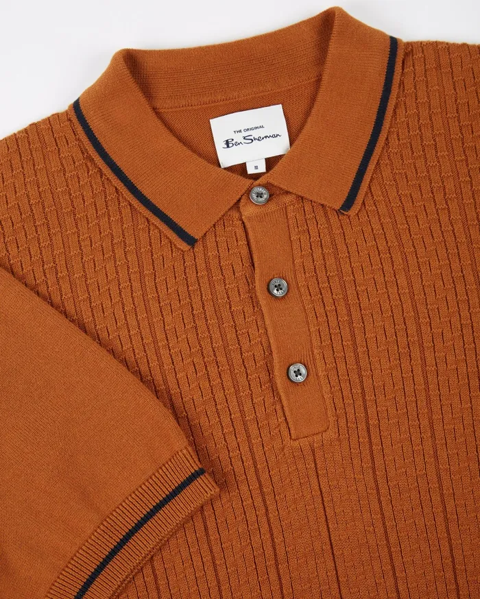 Ben Sherman Polos ShortSleeve TexturedFront Knit Polo 8211 Caramel 8211 Men