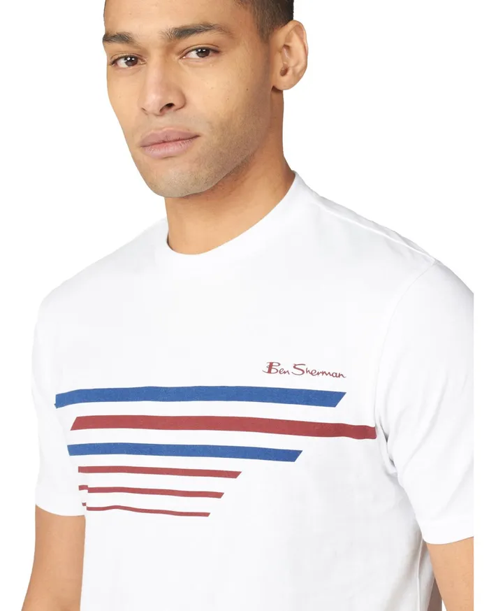 Ben Sherman TShirts Sport Stripe Graphic Tee 8211 White 8211 Men
