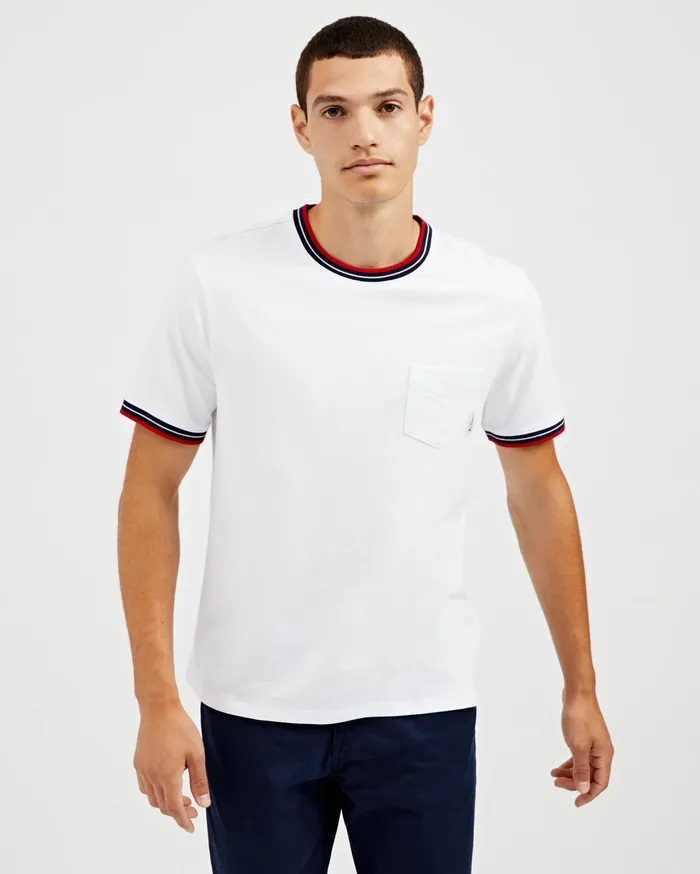 Ben Sherman TShirts Supima Cotton Ringer Pocket TShirt 8211 Bright White 8211 Men