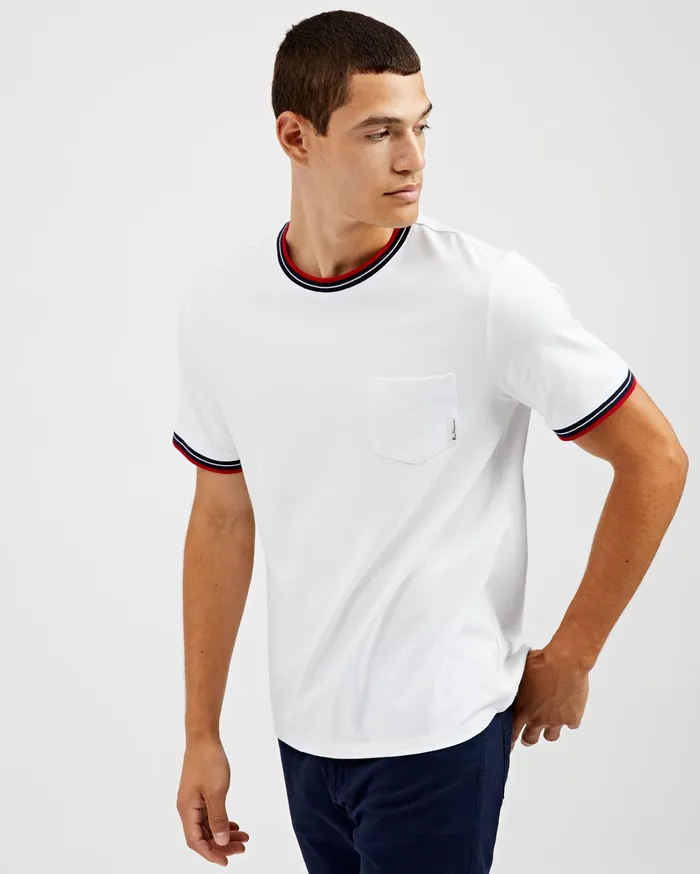 Ben Sherman TShirts Supima Cotton Ringer Pocket TShirt 8211 Bright White 8211 Men