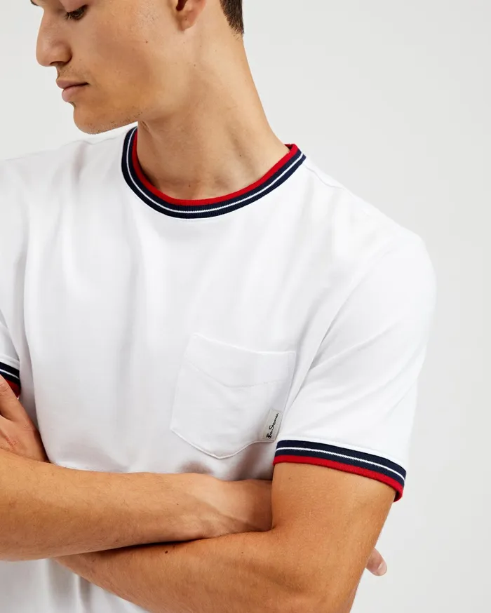Ben Sherman TShirts Supima Cotton Ringer Pocket TShirt 8211 Bright White 8211 Men