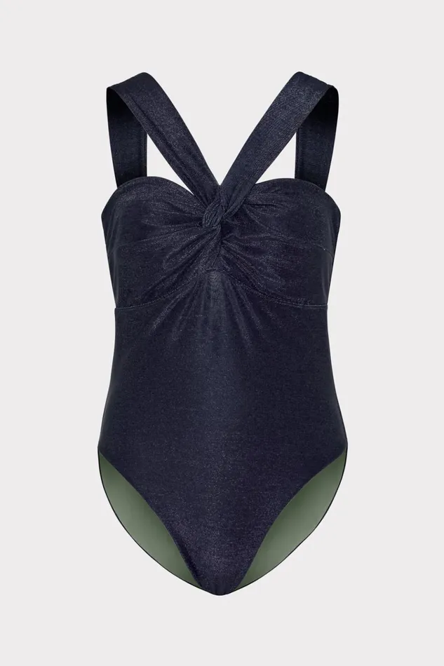 Betsy Bandeau Shimmer One Piece Navy Women Milly Swim and Coverups