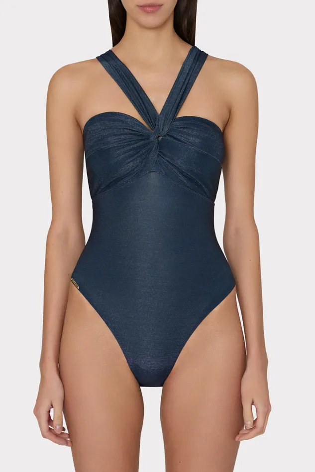 Betsy Bandeau Shimmer One Piece Navy Women Milly Swim and Coverups