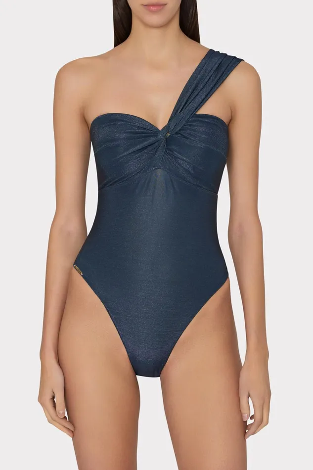 Betsy Bandeau Shimmer One Piece Navy Women Milly Swim and Coverups