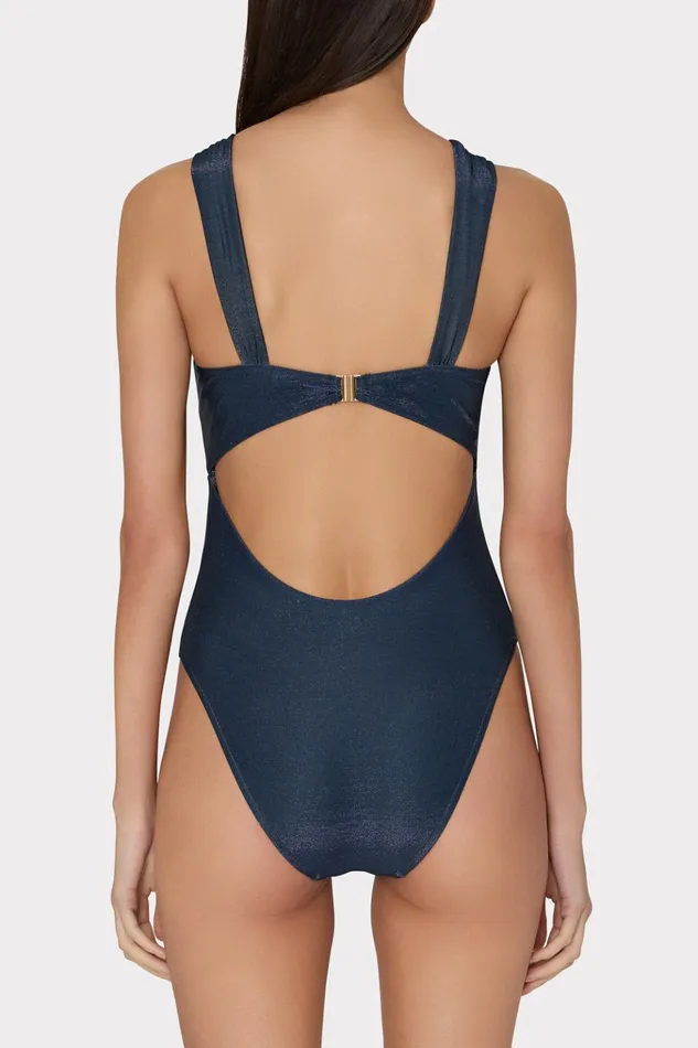 Betsy Bandeau Shimmer One Piece Navy Women Milly Swim and Coverups
