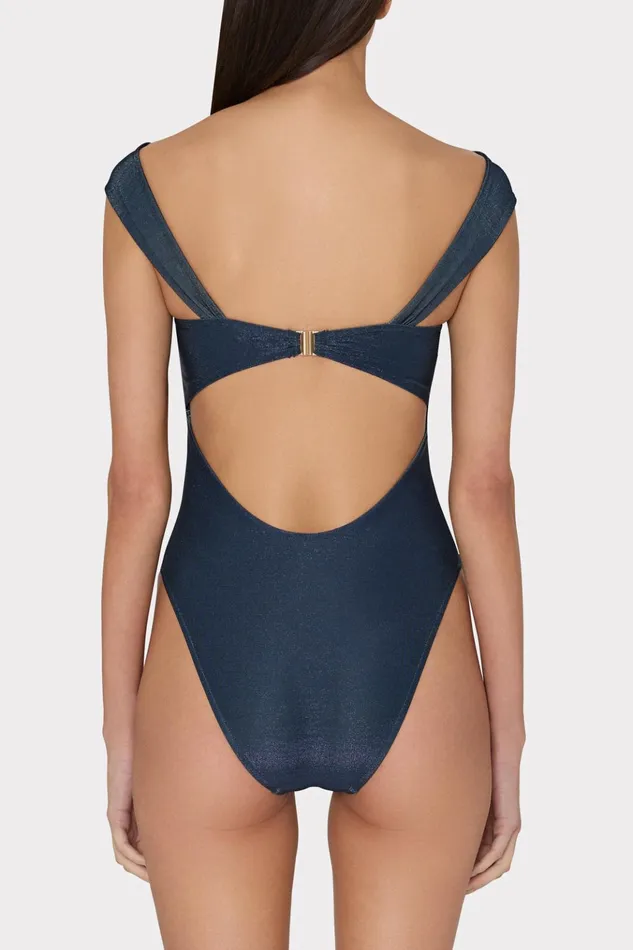 Betsy Bandeau Shimmer One Piece Navy Women Milly Swim and Coverups