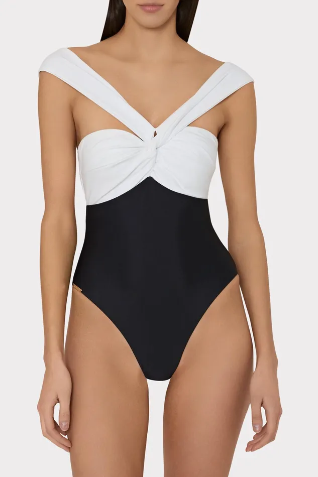 Betsy Color Block One Piece Whiteblack Women Milly Swim and Coverups