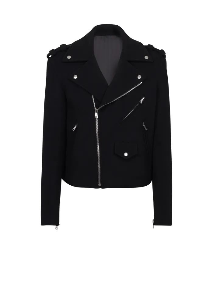 Biker Jacket In Felted Wool Black Men Balmain Outerwear