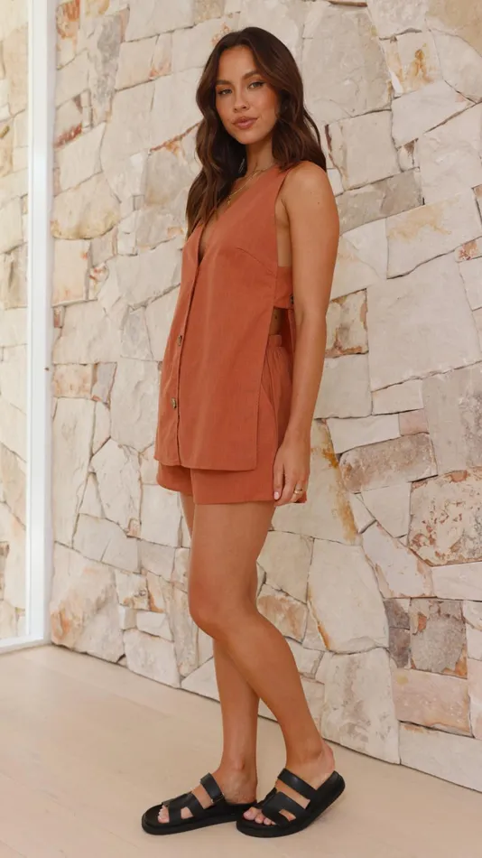 Billy J Bottoms Women Hayley Vest And Shorts Set 8211 Rust