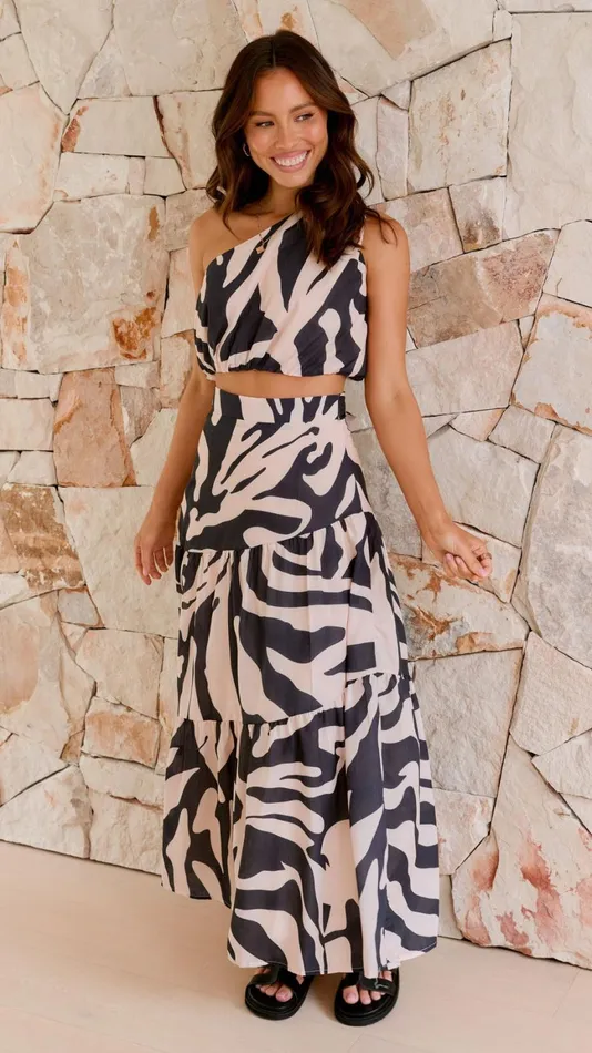 Billy J Bottoms Women Lahoma Crop And Maxi Skirt Set 8211 Black Beige Zebra