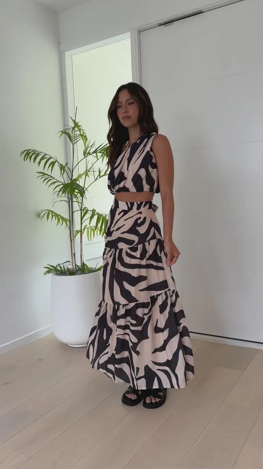 Billy J Bottoms Women Lahoma Crop And Maxi Skirt Set 8211 Black Beige Zebra