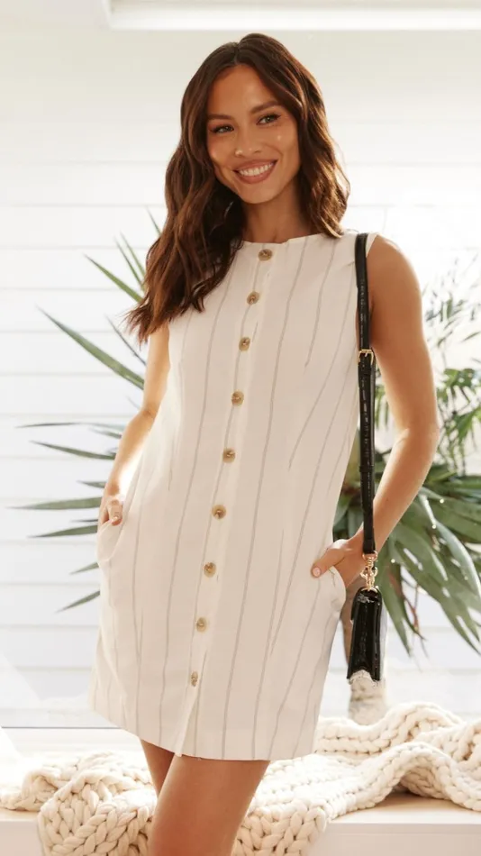 Billy J Dresses Women Athalie Mini Dress 8211 White Stripe