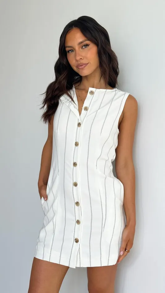 Billy J Dresses Women Athalie Mini Dress 8211 White Stripe