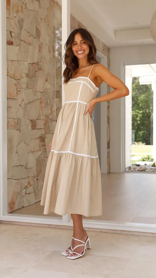 Billy J Dresses Women Baina Midi Dress 8211 Beige White