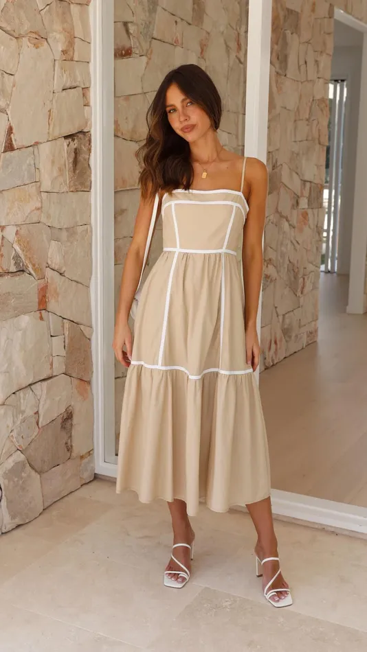 Billy J Dresses Women Baina Midi Dress 8211 Beige White