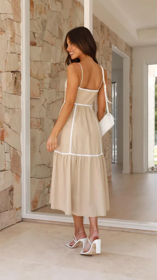 Billy J Dresses Women Baina Midi Dress 8211 Beige White